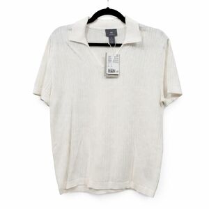 H&M Men's Cream Short-Sleeve Knit Polo Shirt